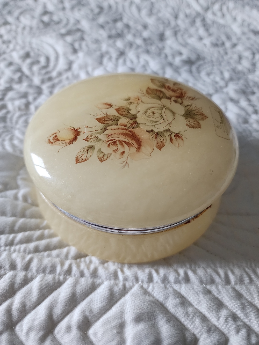 Alabaster Hinged Box Roses By Ducceschi Ivory-colored Trinket Jewelry Powder